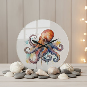Reloj Redondo Grande Fantasia Oceánica: Pulpo Colorido