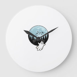Reloj Redondo Grande Fantasma de Halloween Bosque Espeluznante Luna Vin