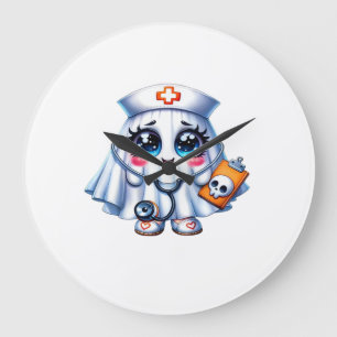 Reloj Redondo Grande Fantasma de Halloween lindo en uniforme de enferme