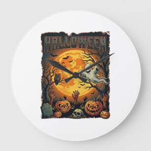 Reloj Redondo Grande Fantasma de Halloween Luna Llena Linternas de Jack