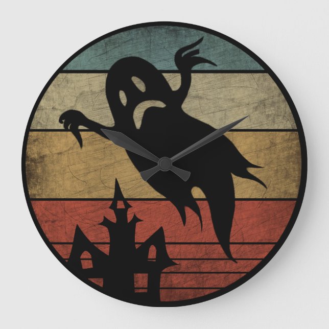 Reloj Redondo Grande Fantasma de Halloween vintage (Anverso)
