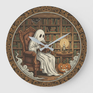 Reloj Redondo Grande Fantasma en una biblioteca