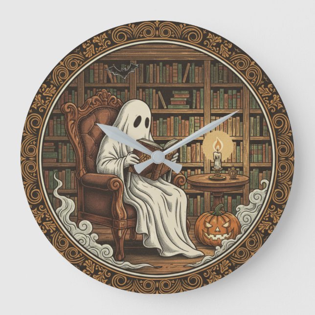 Reloj Redondo Grande Fantasma en una biblioteca (Anverso)