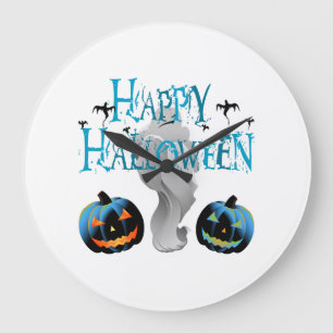 Reloj Redondo Grande Fantasma Feliz de Halloween -Disfraz de Halloween