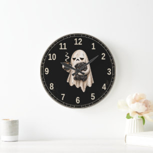 Reloj Redondo Grande Fantasma Gruñón Sosteniendo Perro Pug Negro Meh Ha