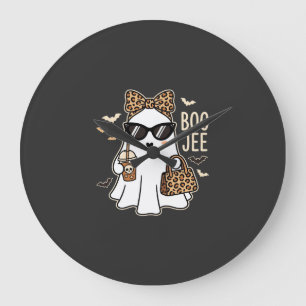 Reloj Redondo Grande Fantasma Lindo Diseño de Leopardo de Halloween Boo
