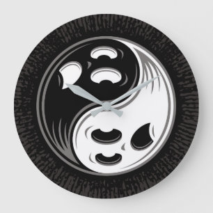 Reloj Redondo Grande Fantasma Yin Yang Negro y Blanco