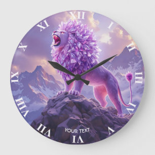 Reloj Redondo Grande Fantástico León de Amatista Morado Lindo