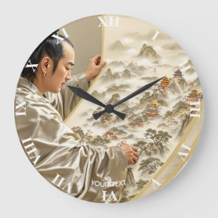Reloj Redondo Grande Fantástico paisaje de pintor japonés lindo