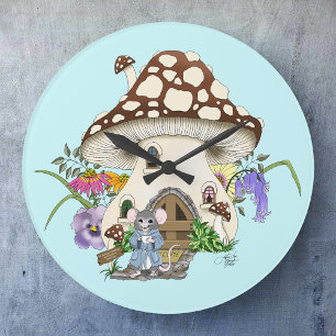 Reloj Redondo Grande Fantástico Ratón de Fantasía Casa de Champiñones F