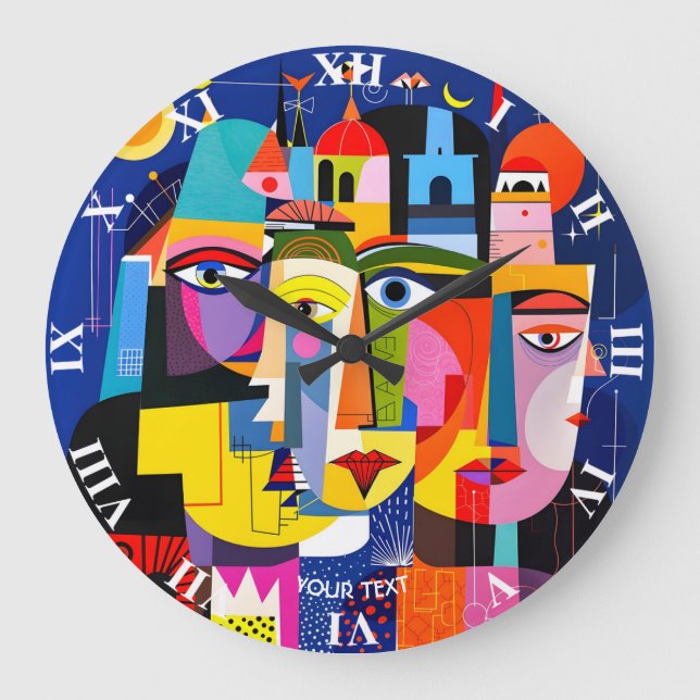 Reloj Redondo Grande Fantasy Cute Abstract Faces Shapes (Anverso)