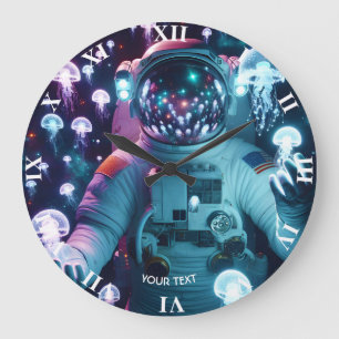 Reloj Redondo Grande Fantasy Cute Astronauta Espacio de medusas