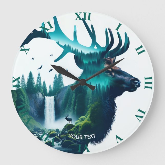 Reloj Redondo Grande Fantasy Cute Big Elk Landscape (Anverso)