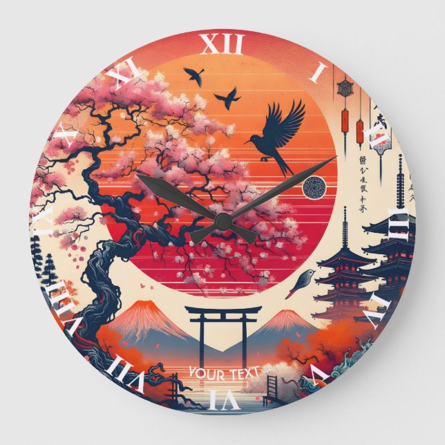 Reloj Redondo Grande Fantasy Cute Bird Sakura Sun (Anverso)