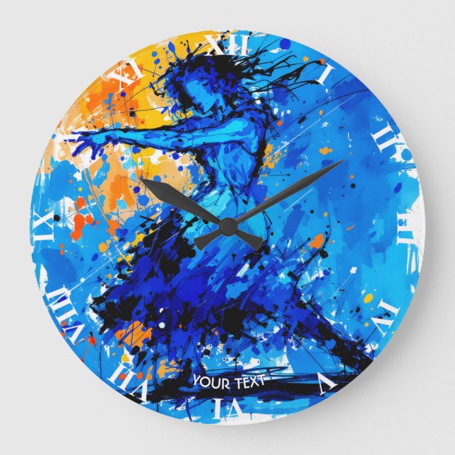 Reloj Redondo Grande Fantasy Cute Blue Naranja Bailarín (Anverso)