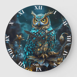 Reloj Redondo Grande Fantasy Cute Brass Turquoise Owl