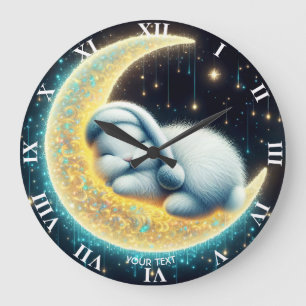 Reloj Redondo Grande Fantasy Cute Bunny Crescent Moon