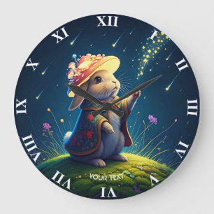 Reloj Redondo Grande Fantasy Cute Bunny Mushroom Stars
