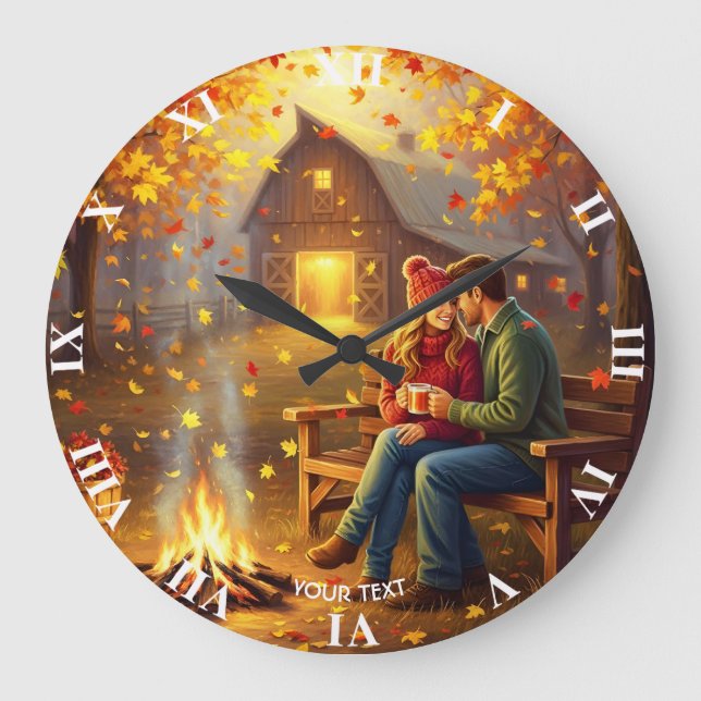 Reloj Redondo Grande Fantasy Cute Campfire Date Country (Anverso)