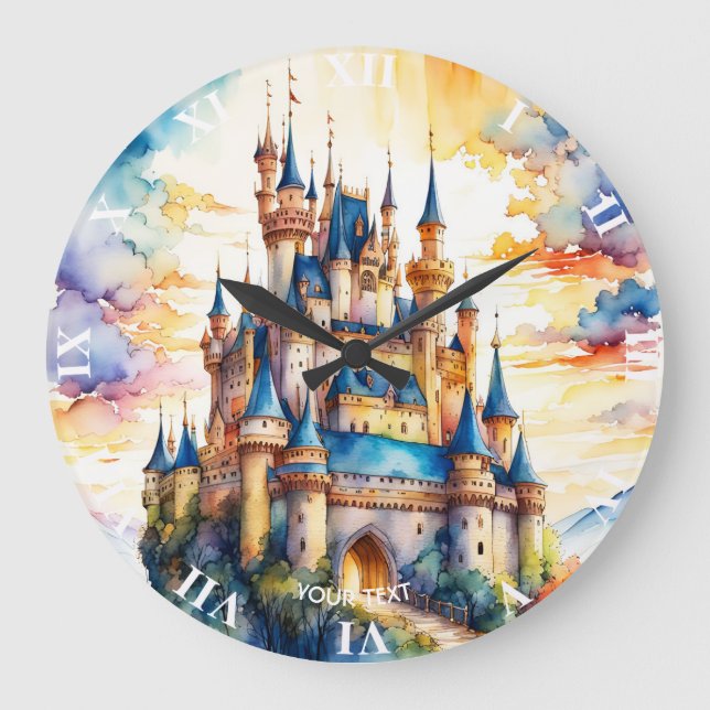 Reloj Redondo Grande Fantasy Cute Castle Watercolor Forest (Anverso)