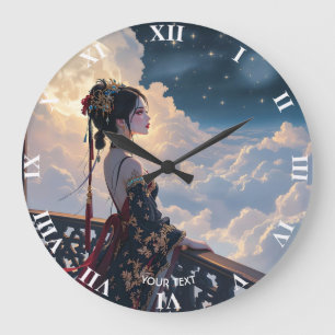 Reloj Redondo Grande Fantasy Cute Chica Moon Nubes