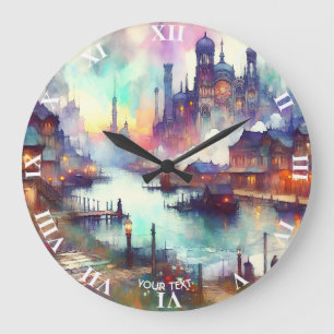 Reloj Redondo Grande Fantasy Cute Clouds Castle River