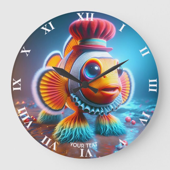 Reloj Redondo Grande Fantasy Cute Clowe Wacky Fish (Anverso)