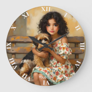 Reloj Redondo Grande Fantasy Cute Dog Chica Bench