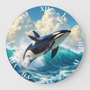Reloj Redondo Grande Fantasy Cute Dolphin Sea Clouds
