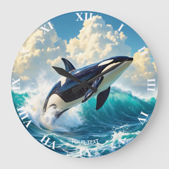 Reloj Redondo Grande Fantasy Cute Dolphin Sea Clouds (Anverso)