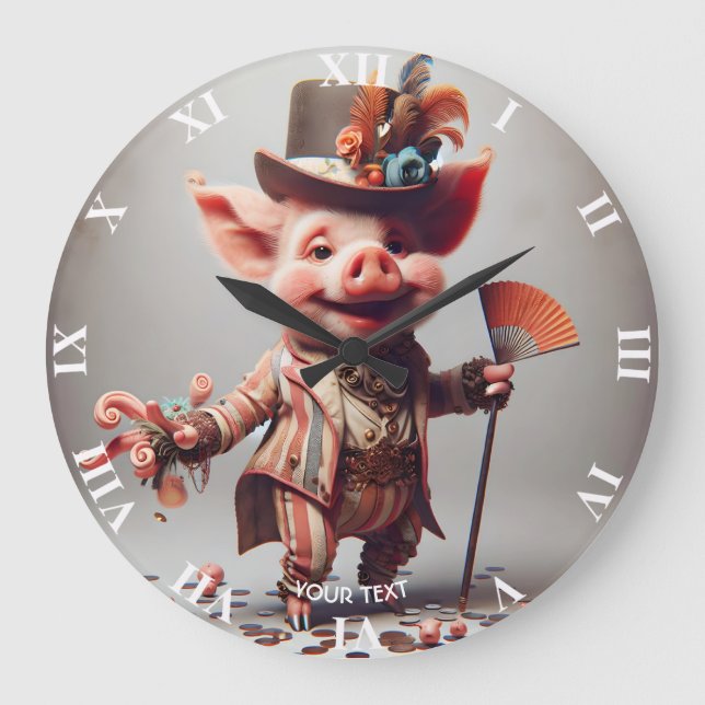 Reloj Redondo Grande Fantasy Cute Elegant Bonito Cerdo (Anverso)