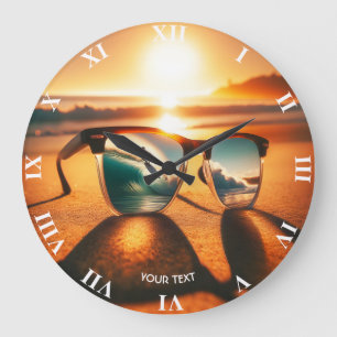 Reloj Redondo Grande Fantasy Cute Glasses Sunset Beach