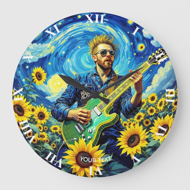 Reloj Redondo Grande Fantasy Cute Guitar Van Gogh (Anverso)