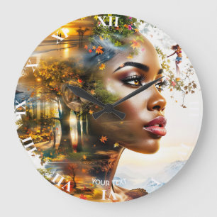 Reloj Redondo Grande Fantasy Cute Lady Panorama africano
