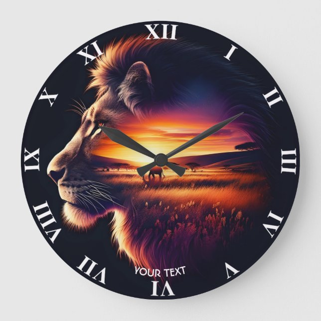 Reloj Redondo Grande Fantasy Cute lion Head Savanna (Anverso)
