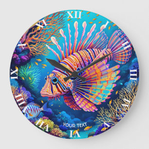 Reloj Redondo Grande Fantasy Cute Lionfish Coral Reef