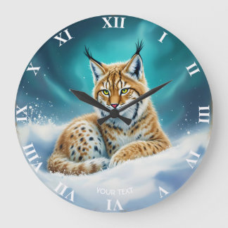Reloj Redondo Grande Fantasy Cute Lynx Cub Winter