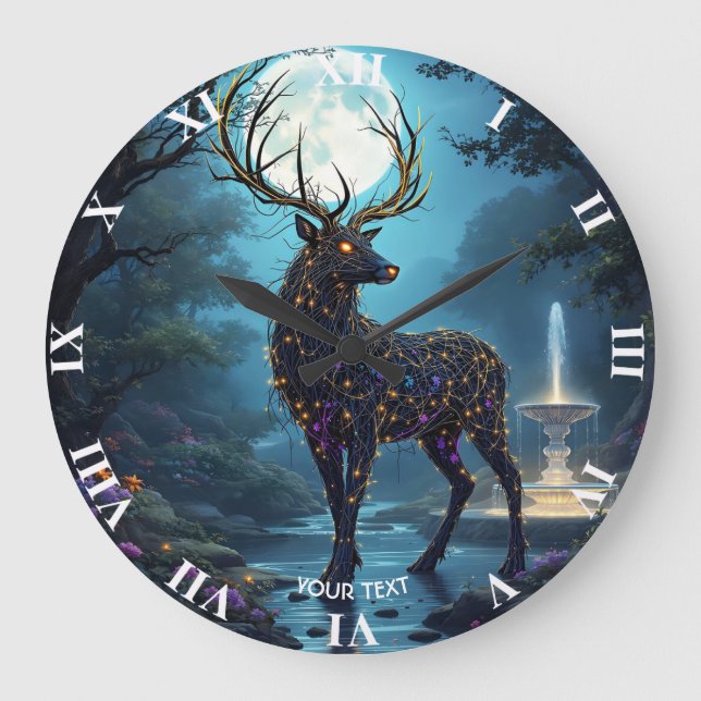 Reloj Redondo Grande Fantasy Cute Moon Deer Night (Anverso)