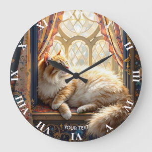 Reloj Redondo Grande Fantasy Cute Morning Window Cat