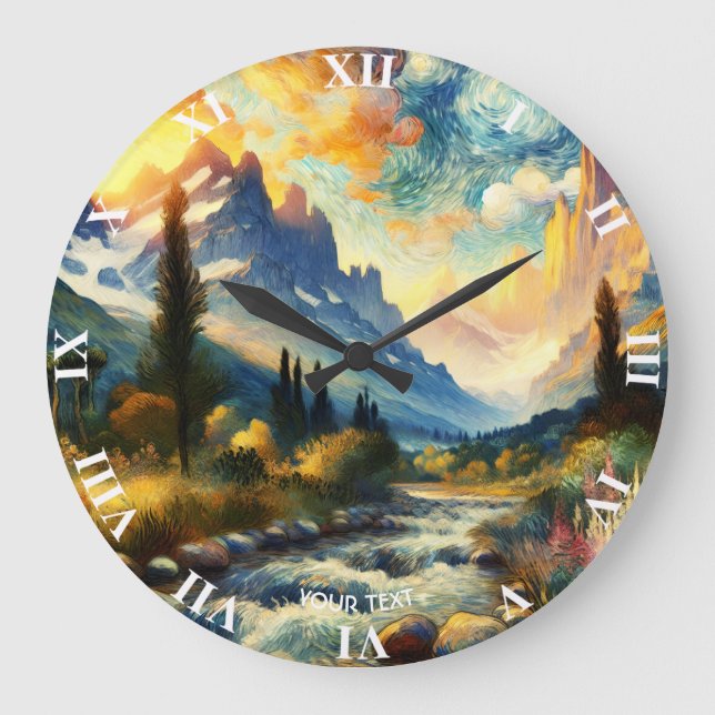 Reloj Redondo Grande Fantasy Cute Mountains Paisaje Sunset (Anverso)