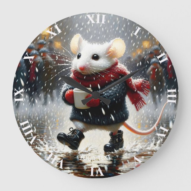 Reloj Redondo Grande Fantasy Cute Mouse Café Abrigo (Anverso)