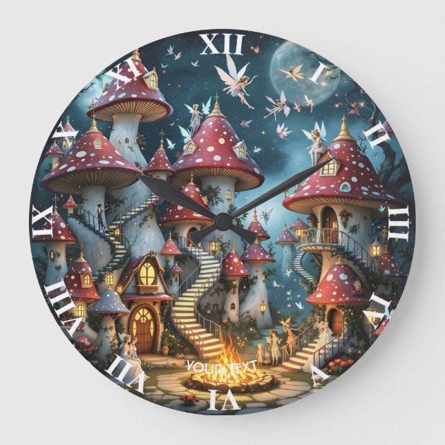 Reloj Redondo Grande Fantasy Cute Mushroom Forest Realm (Anverso)