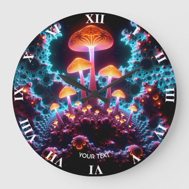 Reloj Redondo Grande Fantasy Cute Mushrooms Luces Forestales (Anverso)