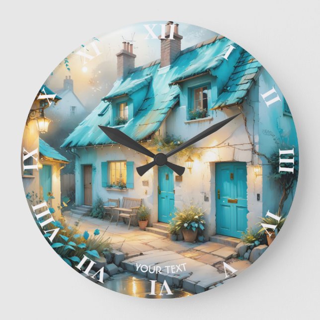 Reloj Redondo Grande Fantasy Cute Old Blue House (Anverso)