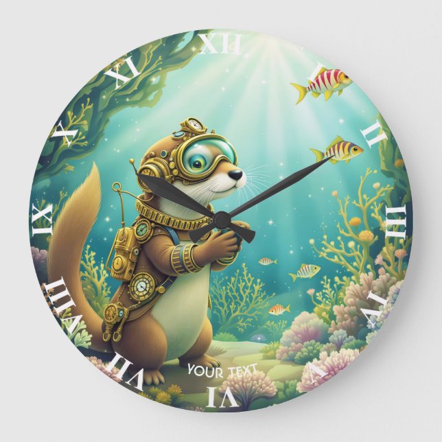 Reloj Redondo Grande Fantasy Cute Otter Steampunk Suit (Anverso)