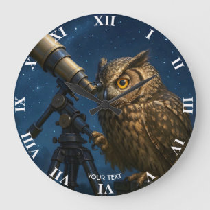 Reloj Redondo Grande Fantasy Cute Owen Telescope Noche