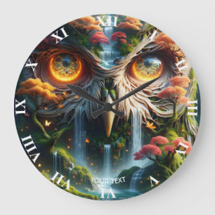 Reloj Redondo Grande Fantasy Cute Owl Waterfall Treys