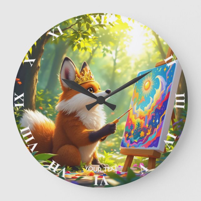 Reloj Redondo Grande Fantasy Cute Painting King Fox (Anverso)