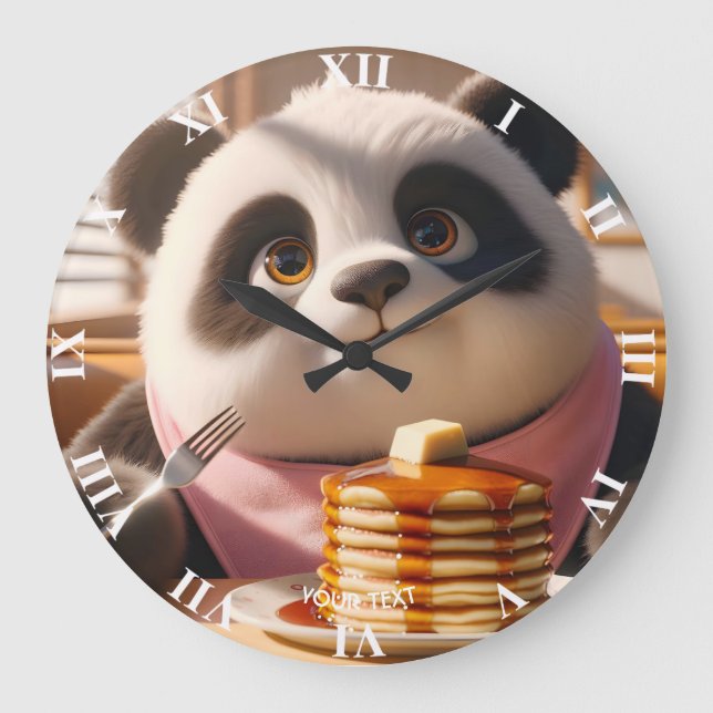 Reloj Redondo Grande Fantasy Cute Panda Comer Pandas (Anverso)
