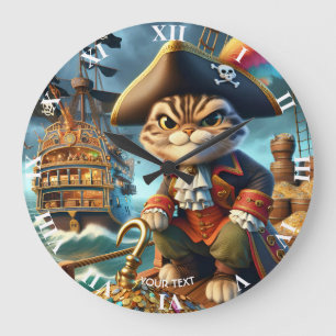 Reloj Redondo Grande Fantasy Cute Pirate Cat Ship